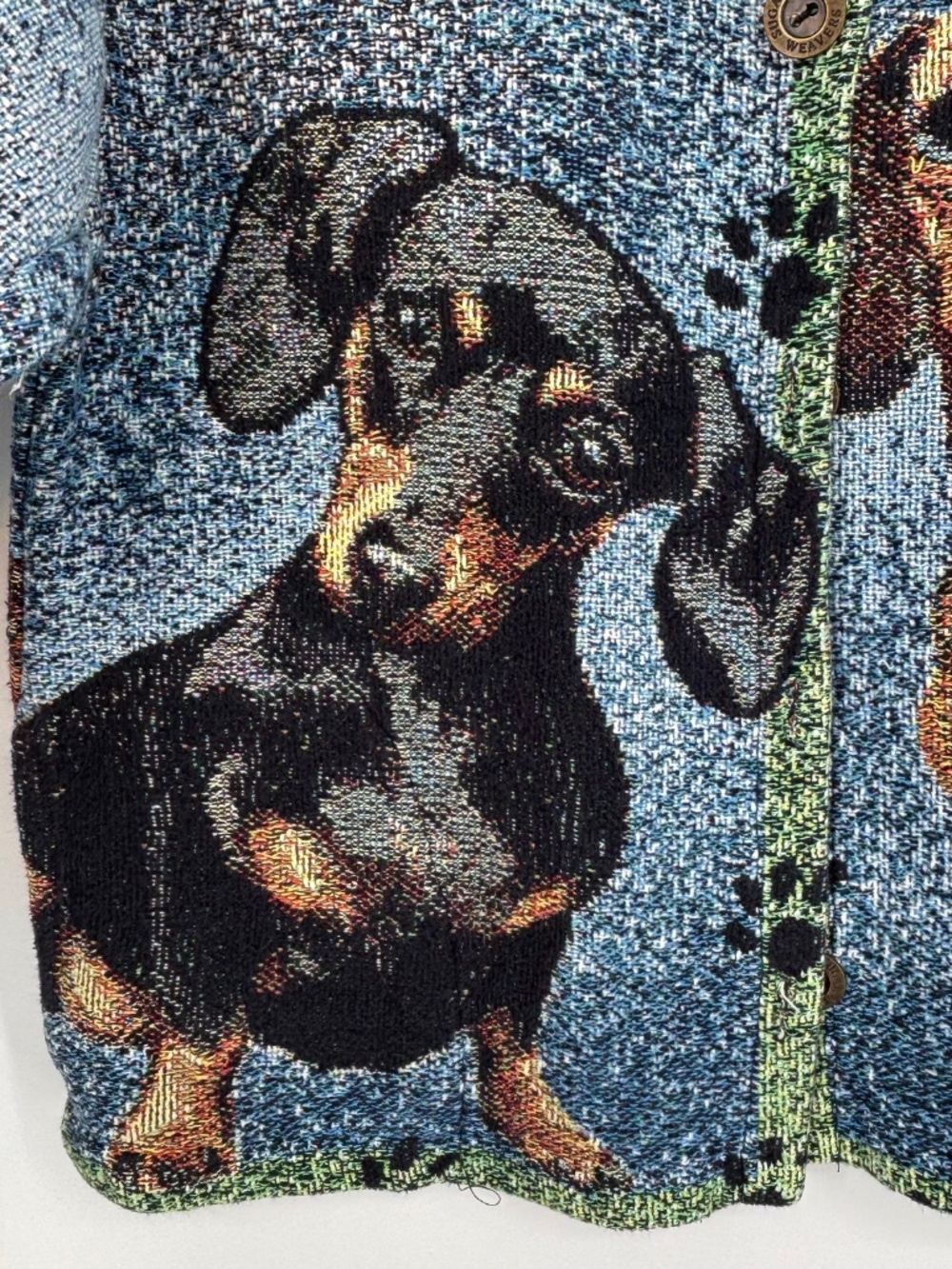 Sugar Street Weavers Womens Medium Jacket Dog Dachshund Blue Tapestry Vintage - Picture 3 of 10